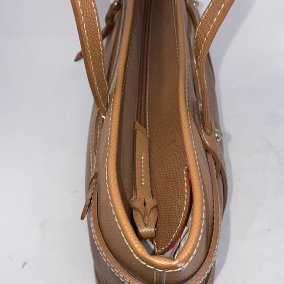 Dooney & Bourke Davis Leather Logo Lock Tote Bag - Brown with Red Interior - Picture 13 of 15